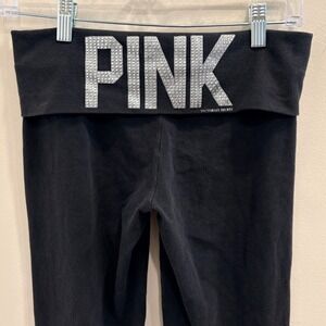 Victoria's Secret PINK Black Rhinestone Foldover Low-Rise Flare Yoga Pants Small